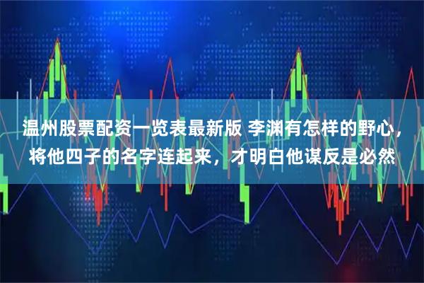 温州股票配资一览表最新版 李渊有怎样的野心，将他四子的名字连起来，才明白他谋反是必然